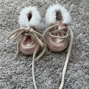 Toddler Pink Faux-Fur Lace-Up Booties